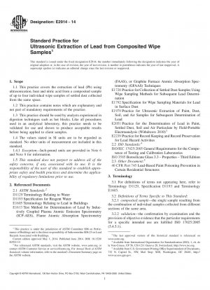 Standard Practice for Ultrasonic Extraction of Lead from Composited Wipe Samples