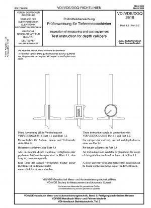 Inspection of measuring and test equipment - Testing instruction for depth callipers