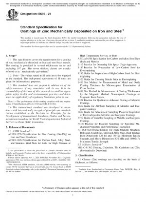 Standard Specification for Coatings of Zinc Mechanically Deposited on Iron and Steel