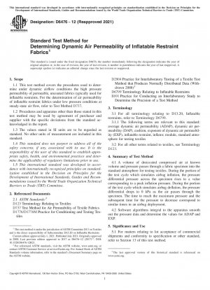 Standard Test Method for Determining Dynamic Air Permeability of Inflatable Restraint Fabrics