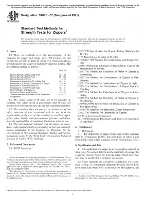 Standard Test Methods for Strength Tests for Zippers