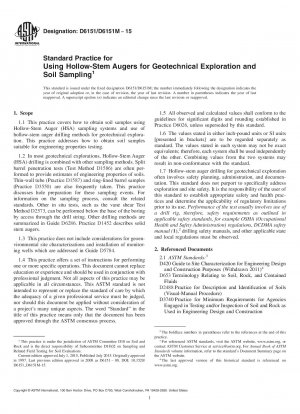 Standard Practice for  Using Hollow-Stem Augers for Geotechnical Exploration and Soil   Sampling
