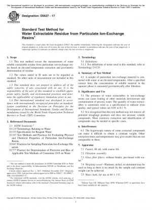 Standard Test Method for  Water Extractable Residue from Particulate Ion-Exchange Resins