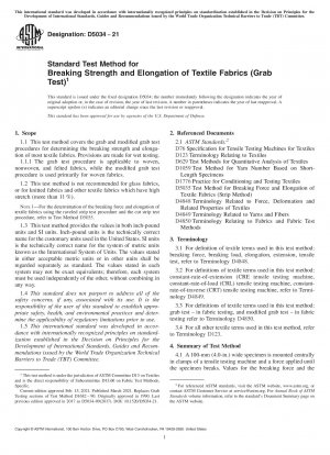 Standard Test Method for  Breaking Strength and Elongation of Textile Fabrics (Grab Test)