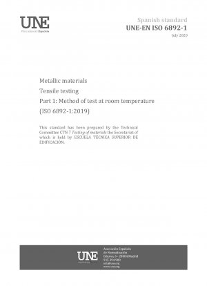 Metallic materials - Tensile testing - Part 1: Method of test at room temperature (ISO 6892-1:2019)