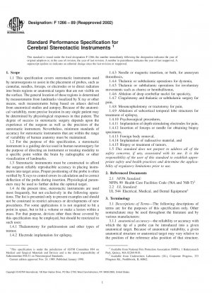 Standard Performance Specification for Cerebral Stereotactic Instruments