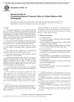 Standard Guide for Conducting Internal Pressure Tests on United Nations (UN) Packagings