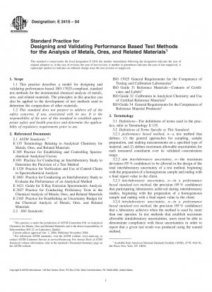 Standard Practice for Designing and Validating Performance Based Test Methods for the Analysis of Metals, Ores, and Related Materials (Withdrawn 2006)