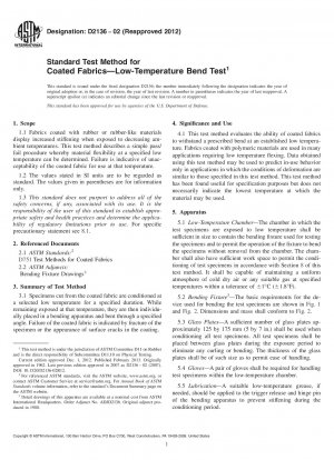 Standard Test Method for  Coated Fabricsmdash;Low-Temperature Bend Test