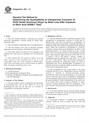 Standard Test Method for Determining the Susceptibility to Intergranular Corrosion of 5XXX Series Aluminum Alloys by Mass Loss After Exposure to Nitric Acid (NAMLT Test)