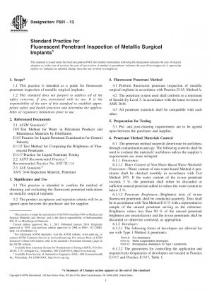 Standard Practice for  Fluorescent Penetrant Inspection of Metallic Surgical Implants
