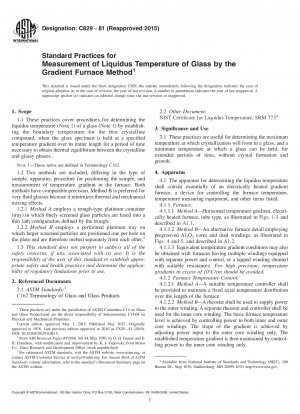 Standard Practices for  Measurement of Liquidus Temperature of Glass by the Gradient   Furnace Method