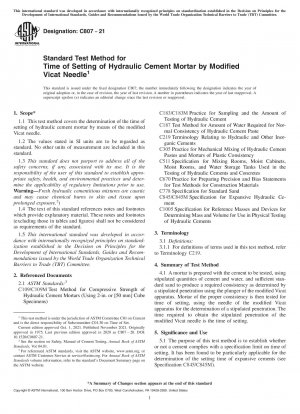 Standard Test Method for Time of Setting of Hydraulic Cement Mortar by Modified Vicat Needle