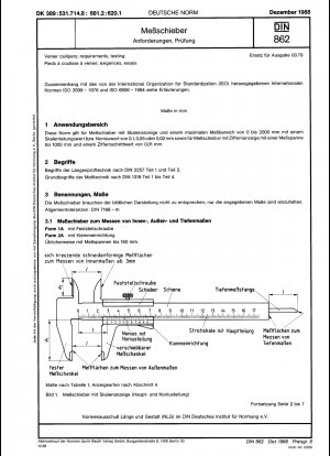 Vernier callipers; requirements and testing