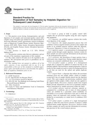 Standard Practice for Preparation of Soil Samples by Hotplate Digestion for Subsequent Lead Analysis