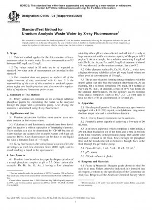 Standard Test Method for Uranium Analysis in Natural and Waste Water by X-Ray Fluorescence 
