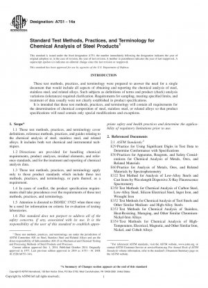 Standard Test Methods, Practices, and Terminology for  Chemical Analysis of Steel Products