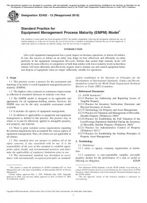 Standard Practice for Equipment Management Process Maturity (EMPM) Model