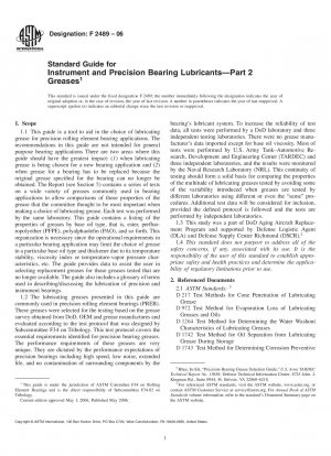 Standard Guide for Instrument and Precision Bearing Lubricants-Part 2 Greases
