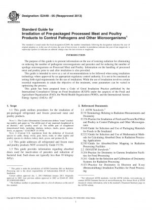 Standard Guide for  Irradiation of Pre-packaged Processed Meat and Poultry Products  to  Control Pathogens and Other Microorganisms