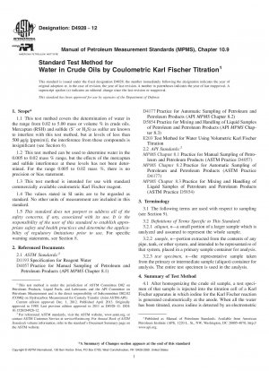 Standard Test Method for Water in Crude Oils by Coulometric Karl Fischer Titration