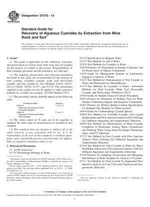 Standard Guide for Recovery of Aqueous Cyanides by Extraction from Mine Rock and   Soil