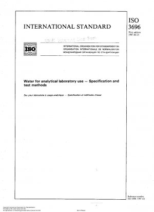 Water for analytical laboratory use; Specification and test methods