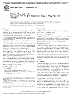 Standard Test Method for Expansion (Pin Test) of Copper and Copper-Alloy Pipe and Tubing