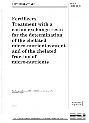 Fertilizers - Treatment with a cation exchange resin for the determination of the chelated micro-nutrient content and of the chelated fraction of micro-nutrients