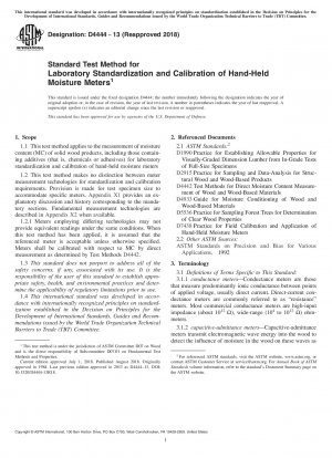 Standard Test Method for Laboratory Standardization and Calibration of Hand-Held Moisture Meters