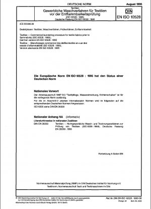 Textiles - Commercial laundering procedure for textile fabrics prior to flammability (ISO 10528:1995); German version EN ISO 10528:1995