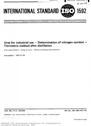 Urea for industrial use; Determination of nitrogen content; Titrimetric method after distillation