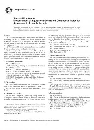 Standard Practice for Measurement of Equipment-Generated Continuous Noise for Assessment of Health Hazards