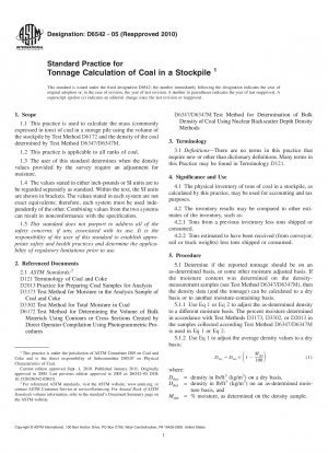 Standard Practice for Tonnage Calculation of Coal in a Stockpile