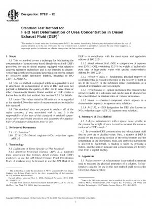 Standard Test Method for Field Test Determination of Urea Concentration in Diesel Exhaust  Fluid (DEF)