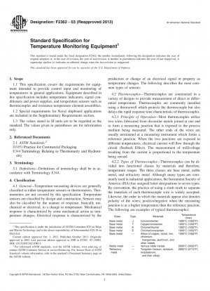 Standard Specification for  Temperature Monitoring Equipment