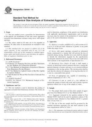 Standard Test Method for  Mechanical Size Analysis of Extracted Aggregate