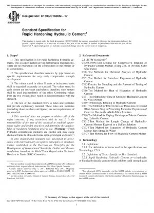 Standard Specification for Rapid Hardening Hydraulic Cement