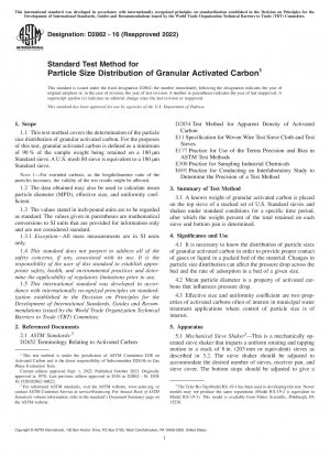 Standard Test Method for Particle Size Distribution of Granular Activated Carbon