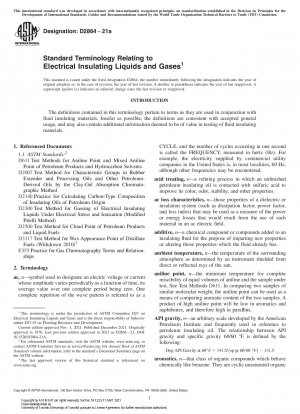 Standard Terminology Relating to Electrical Insulating Liquids and Gases