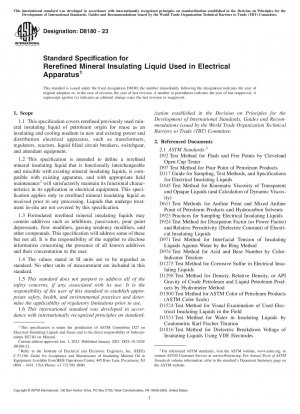 Standard Specification for Rerefined Mineral Insulating Liquid Used in Electrical Apparatus