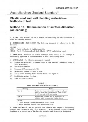 Plastic roof and wall cladding materials - Methods of test - Determination of surface distortion (oil canning)