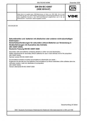 Secondary cells and batteries containing alkaline or other non-acid electrolytes - Safety requirements for secondary lithium batteries for use in road vehicles not for the propulsion (IEC 63057:2020); German version EN IEC 63057:2020