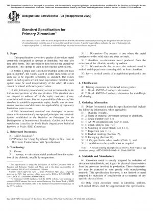Standard Specification for Primary Zirconium