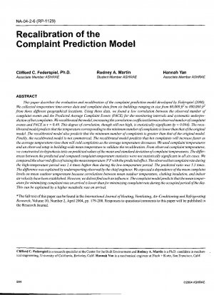 Recalibration of the Complaint Prediction Model (RP-1129)