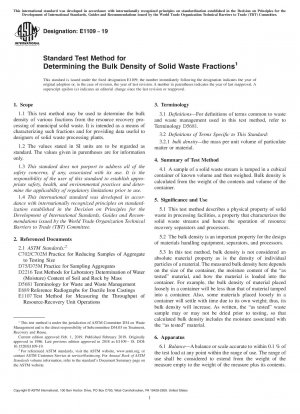 Standard Test Method for Determining the Bulk Density of Solid Waste Fractions