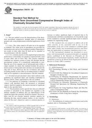 Standard Test Method for Short-Term Unconfined Compressive Strength Index of Chemically Grouted Soils