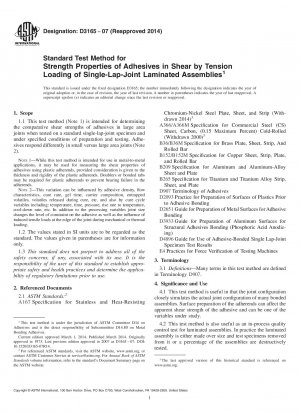 Standard Test Method for Strength Properties of Adhesives in Shear by Tension Loading  of Single-Lap-Joint   Laminated Assemblies