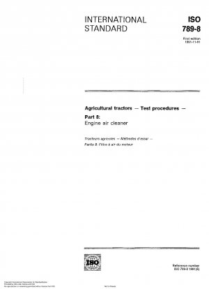 Agricultural tractors; test procedures; part 8: engine air cleaner