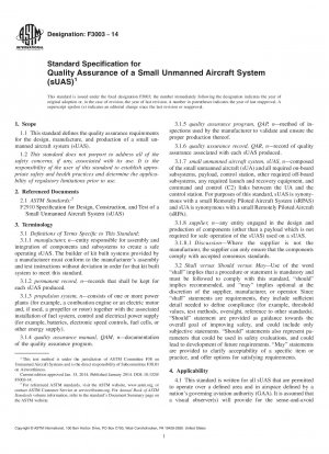 Standard Specification for Quality Assurance of a Small Unmanned Aircraft System (sUAS)